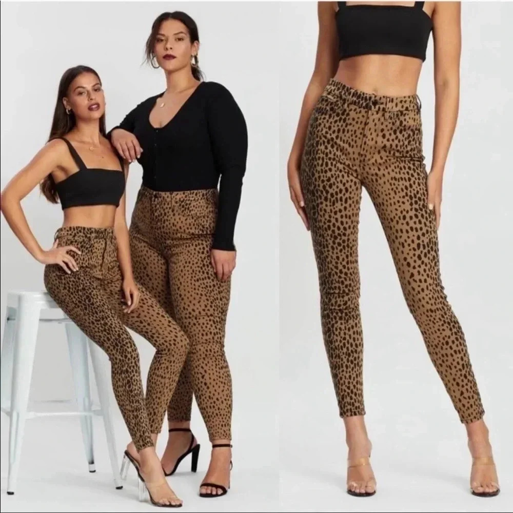 Good American High Rise Leopard Print Jeans